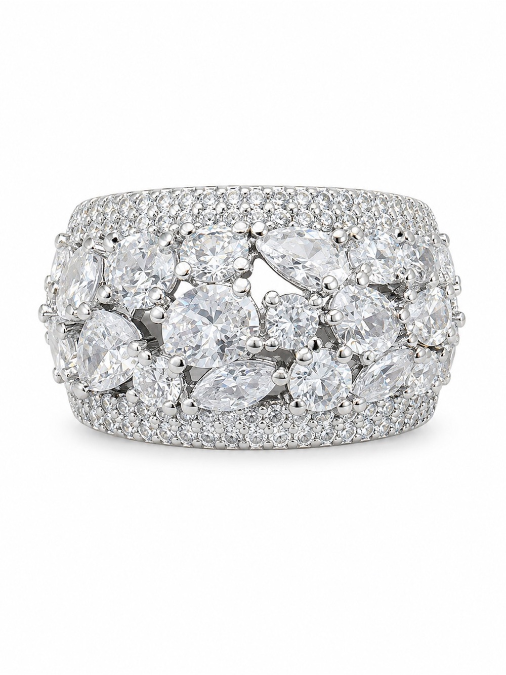 Bomb Party Silver Tone cluster rhinestones Crystal Statement Ring Size 8 New